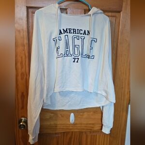American Eagle Outfitters Women's Cream Cropped Hoodie Sweater